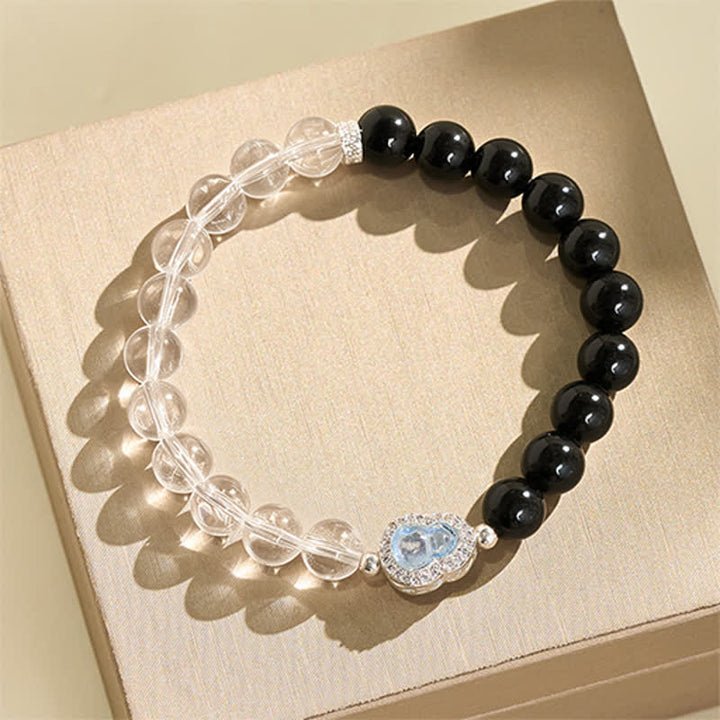 Buddha Stones Heldere kwarts armband met zwarte obsidiaan en kalebas - image 2