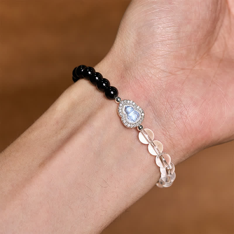Buddha Stones Heldere kwarts armband met zwarte obsidiaan en kalebas - image 16