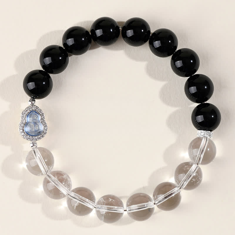 Buddha Stones Heldere kwarts armband met zwarte obsidiaan en kalebas - image 21