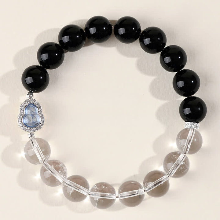 Buddha Stones Heldere kwarts armband met zwarte obsidiaan en kalebas - image 21