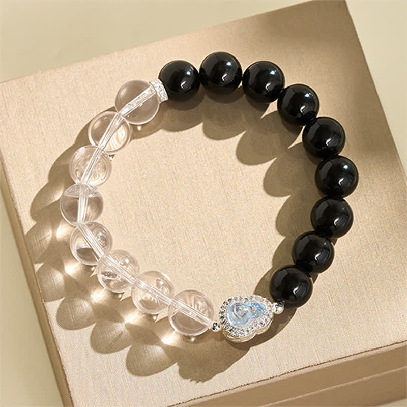 Buddha Stones Heldere kwarts armband met zwarte obsidiaan en kalebas - image 19