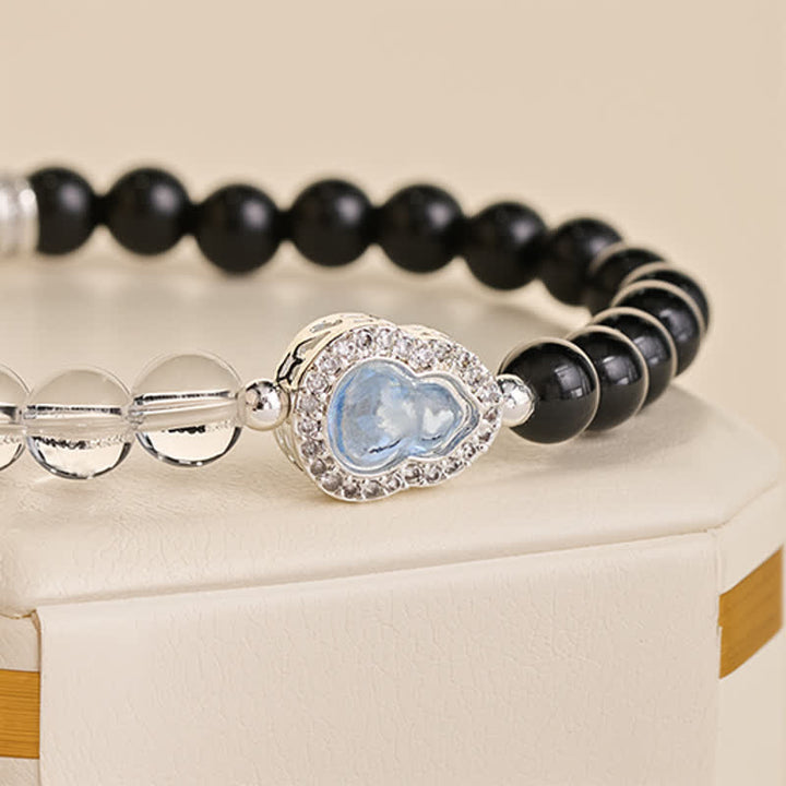 Buddha Stones Heldere kwarts armband met zwarte obsidiaan en kalebas - image 15