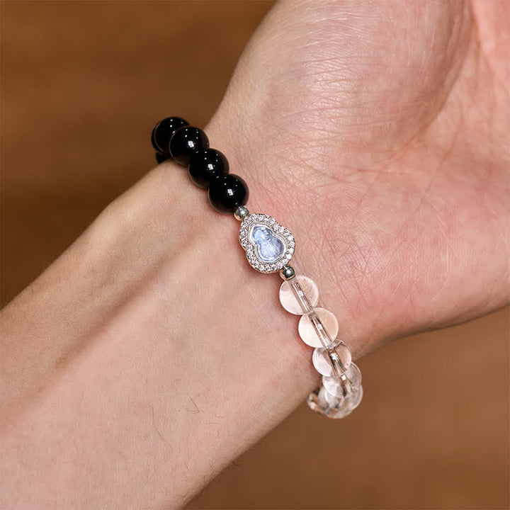 Buddha Stones Heldere kwarts armband met zwarte obsidiaan en kalebas - image 9