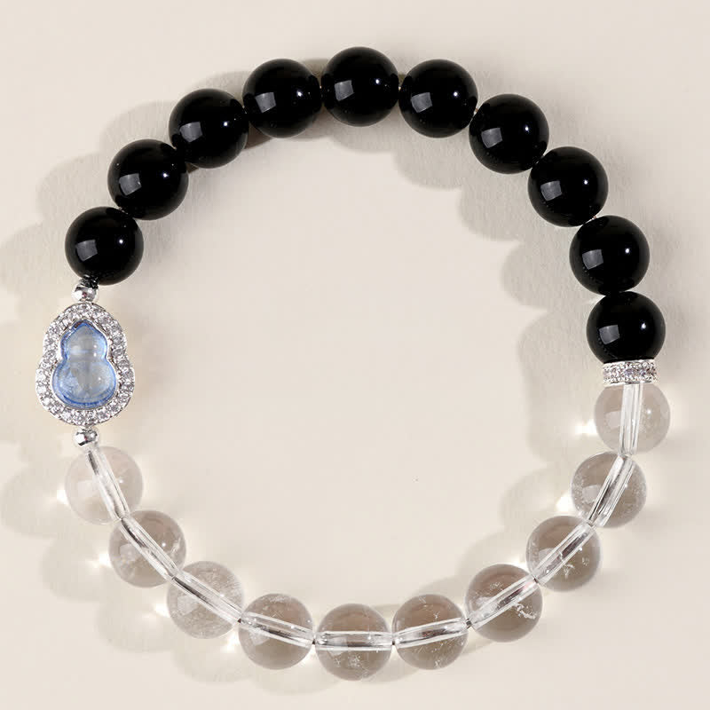 Buddha Stones Heldere kwarts armband met zwarte obsidiaan en kalebas - image 4