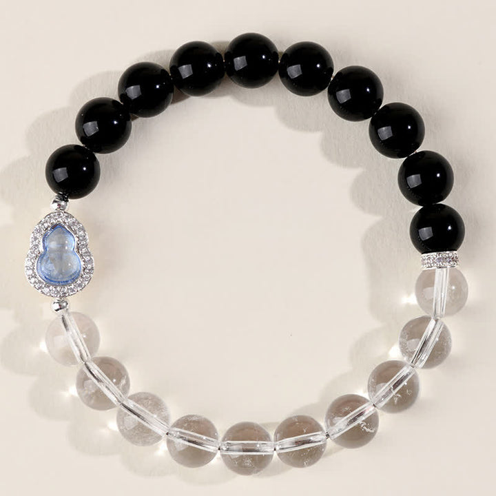 Buddha Stones Heldere kwarts armband met zwarte obsidiaan en kalebas - image 4