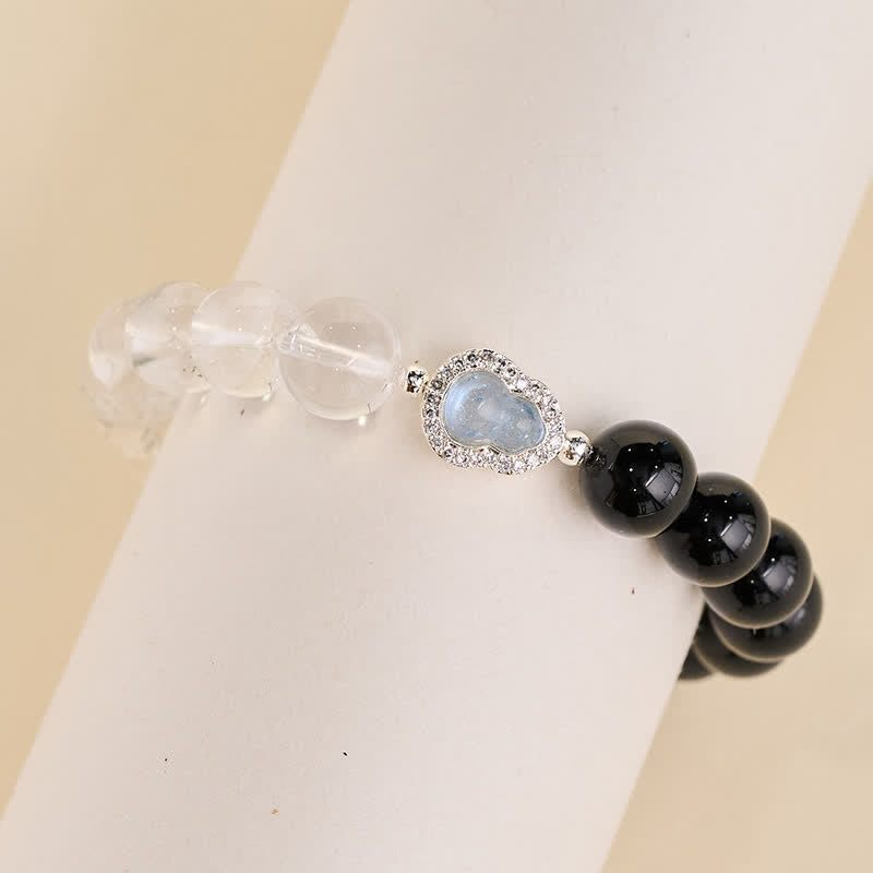 Buddha Stones Heldere kwarts armband met zwarte obsidiaan en kalebas - image 20