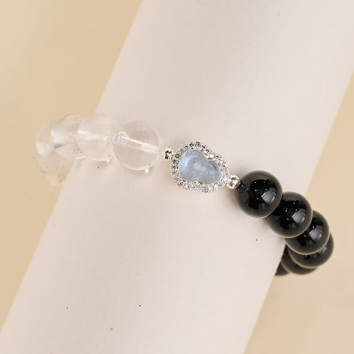 Buddha Stones Heldere kwarts armband met zwarte obsidiaan en kalebas - image 20