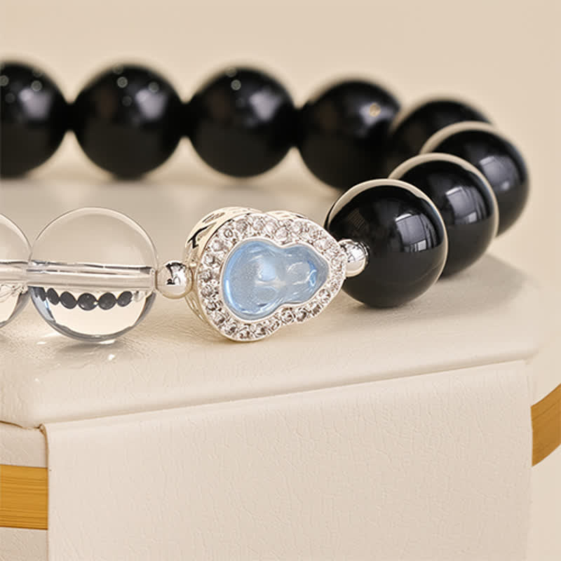 Buddha Stones Heldere kwarts armband met zwarte obsidiaan en kalebas - image 22