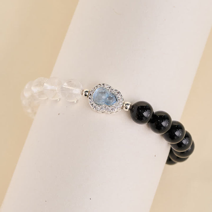 Buddha Stones Heldere kwarts armband met zwarte obsidiaan en kalebas - image 3