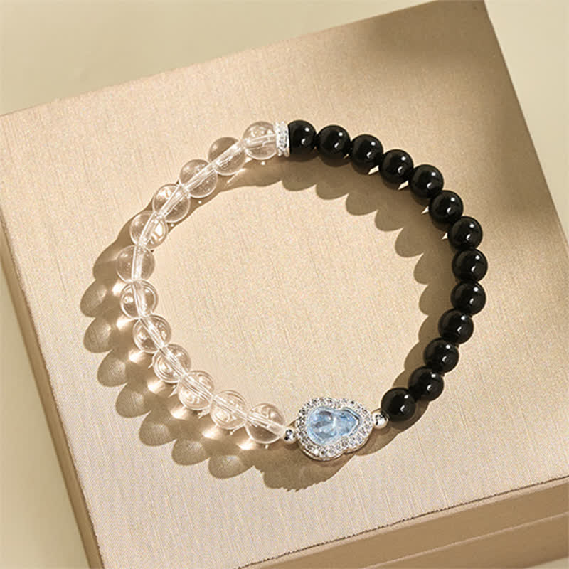 Buddha Stones Heldere kwarts armband met zwarte obsidiaan en kalebas - image 12