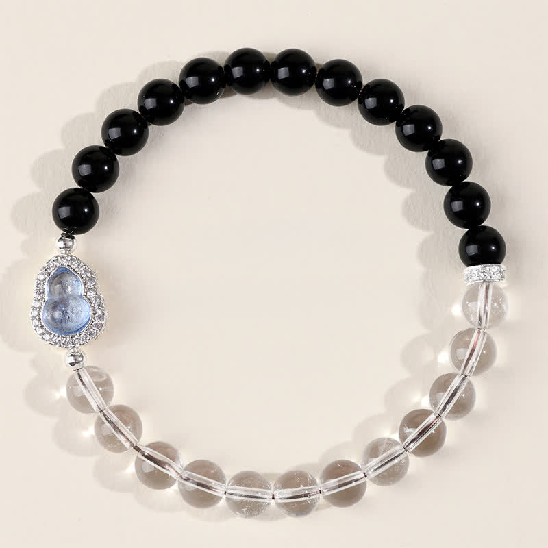Buddha Stones Heldere kwarts armband met zwarte obsidiaan en kalebas - image 14