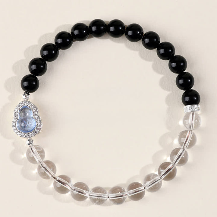 Buddha Stones Heldere kwarts armband met zwarte obsidiaan en kalebas - image 14