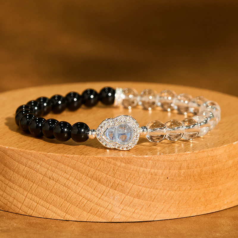 Buddha Stones Heldere kwarts armband met zwarte obsidiaan en kalebas - image 11