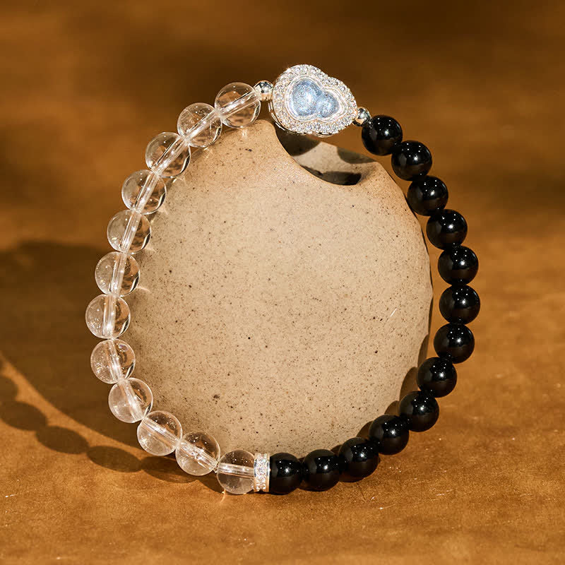 Buddha Stones Heldere kwarts armband met zwarte obsidiaan en kalebas - Helder kwarts, zwarte obsidiaan (Polsomtrek: 14-15 cm) - image 10