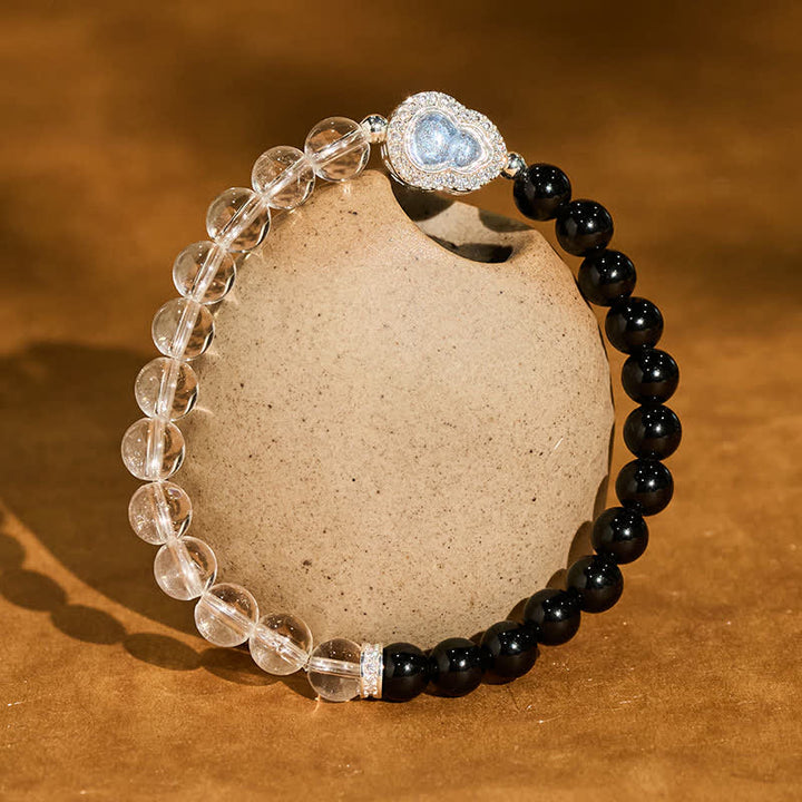 Buddha Stones Heldere kwarts armband met zwarte obsidiaan en kalebas - Helder kwarts, zwarte obsidiaan (Polsomtrek: 14-15 cm) - image 10