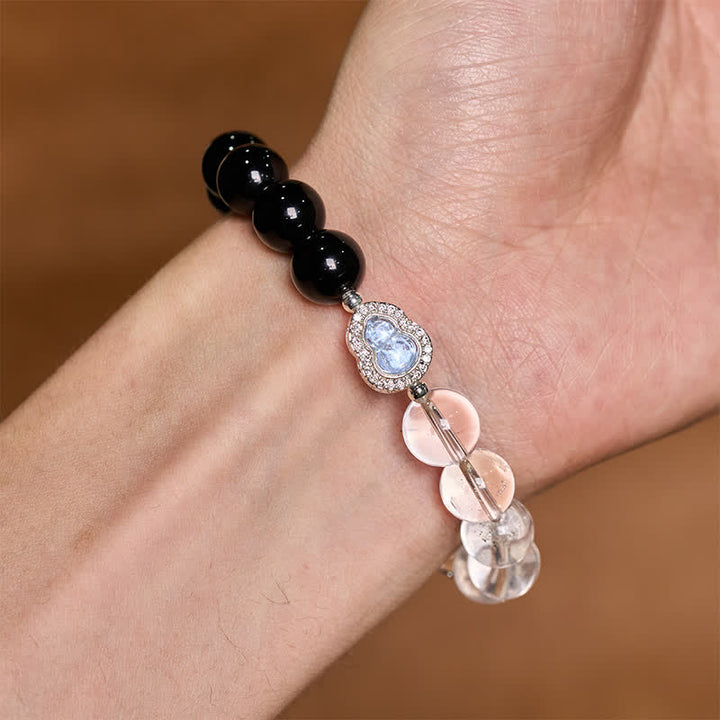 Buddha Stones Heldere kwarts armband met zwarte obsidiaan en kalebas - image 23