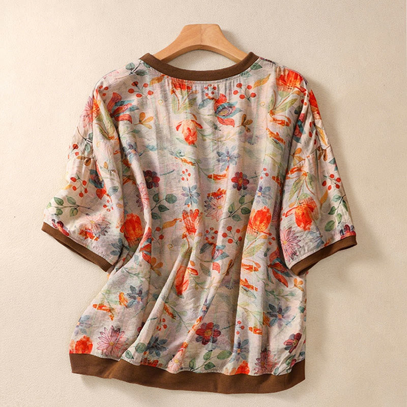 Buddha Stones Vintage zomerse T-shirts met Ronde hals Korte mouw - image 1
