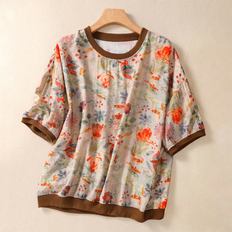 Buddha Stones Vintage zomerse T-shirts met Ronde hals Korte mouw - Tarwe - US14, UK/AU18, EU46 (2XL) - image 0