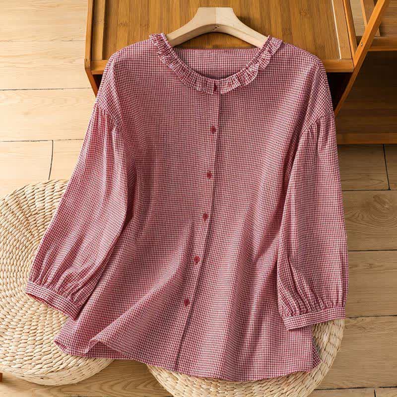 Buddha Stones Lente overhemden met knoopsluiting en Overhemden voor dames met Lange mouw - Lichtkoraal - US8-10，UK/AU12-14，EU40-42 (2XL) - image 0