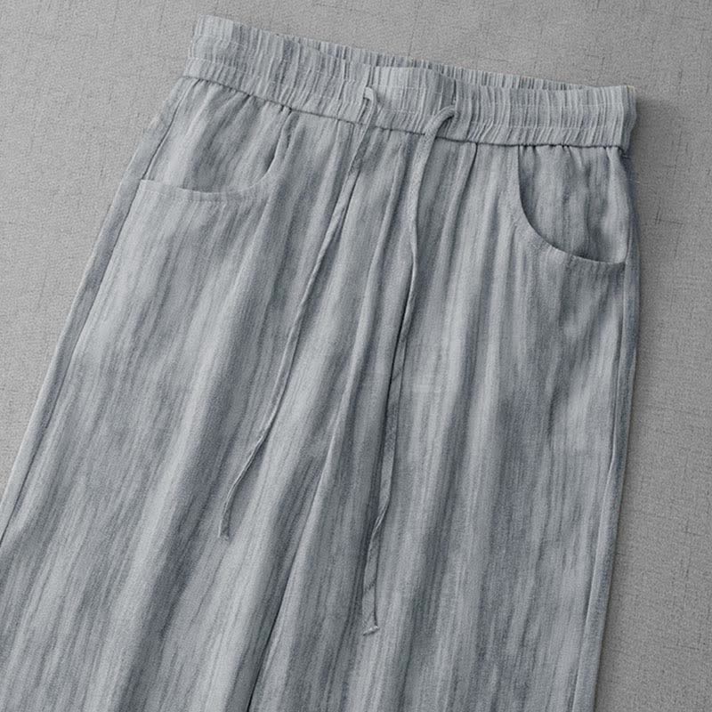 Buddha Stones Zomerse casual damesbroek met trekkoord, strepen, elastische Taille en rechte pijpen, inclusief Zakken. - image 1