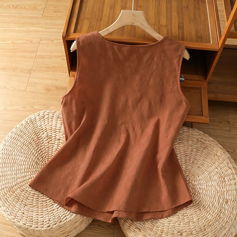 Buddha Stones Zomerse casual Mouwloos T-shirts/ tanktop met bloemenprint en zijsplit voor dames - image 1