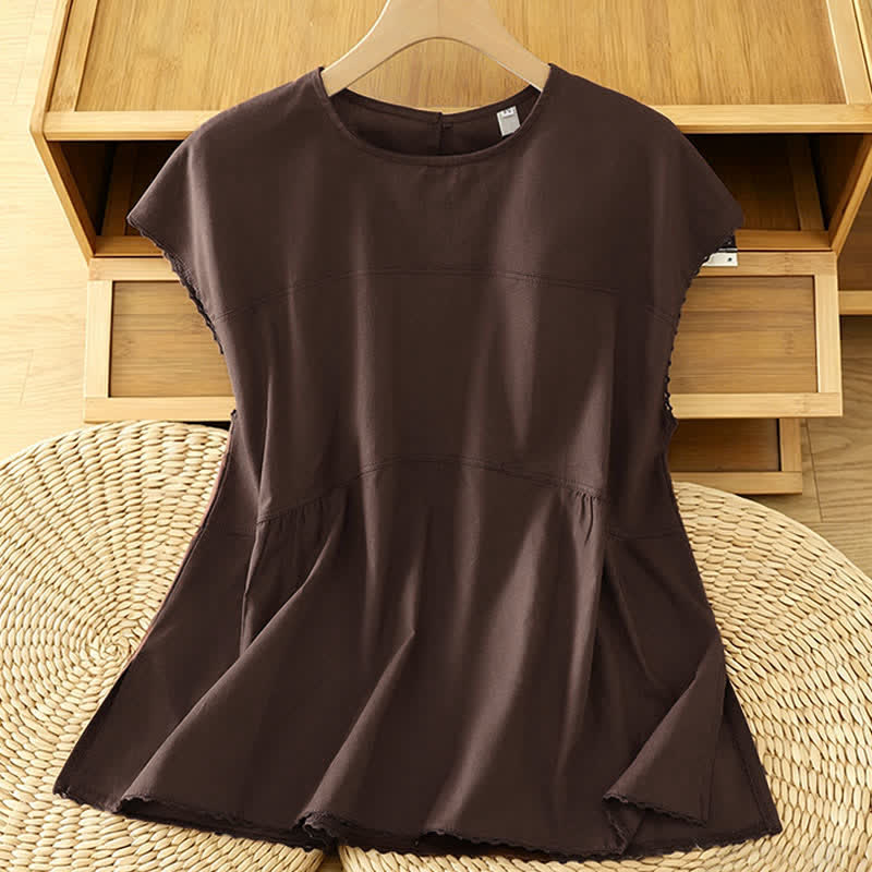 Buddha Stones Zomerse casual Ronde hals T-shirts met Cap mouw mouwen voor dames - Zadelbruin - US14, UK/AU18, EU46 (2XL) - image 0