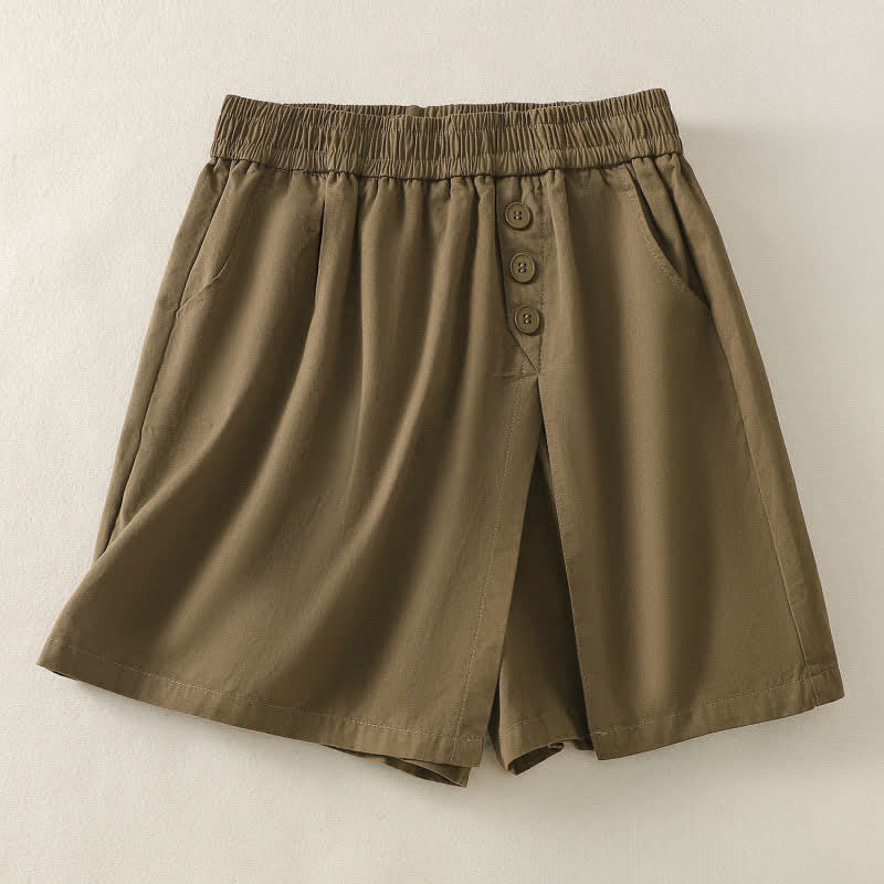 Buddha Stones Zomerse casual damesshorts met decoratieve knopen en Zakken , effen kleur. - Peru - US8-10，UK/AU12-14，EU40-42 (2XL) - image 0