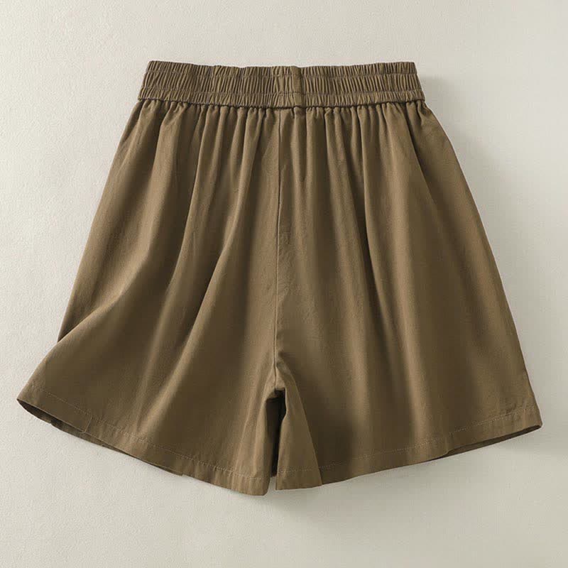 Buddha Stones Zomerse casual damesshorts met decoratieve knopen en Zakken , effen kleur. - image 1