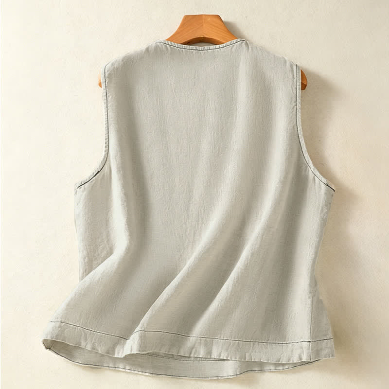 Buddha Stones Zomerse, casual, minimalistische, effen , Mouwloos Overhemden met knoopsluiting en opgestikte zak - image 1