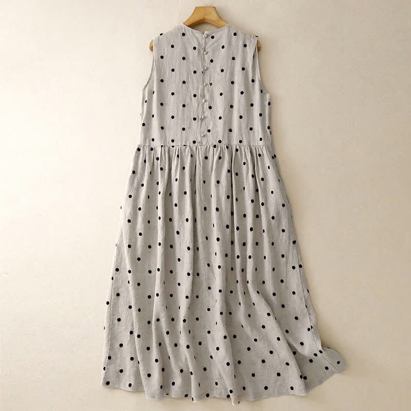 Buddha Stones Zomerse vintage jurk met trekkoord en stippen, Mouwloos voor dames - image 1