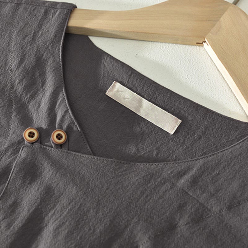Buddha Stones Zomerse casual asymmetrische V-hals Overhemden met knoopsluiting en Korte mouw voor heren. - image 1
