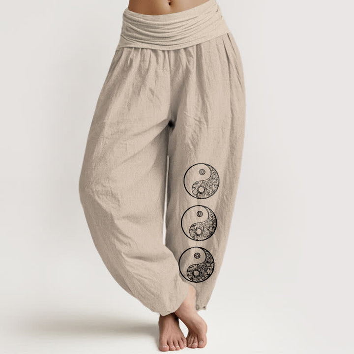 Buddha Stones Harembroek voor dames met elastische Taille en yin-yangpatroon van 100% Cotton - Bruinen - US16, UK/AU20, EU48 (3XL) - image 11