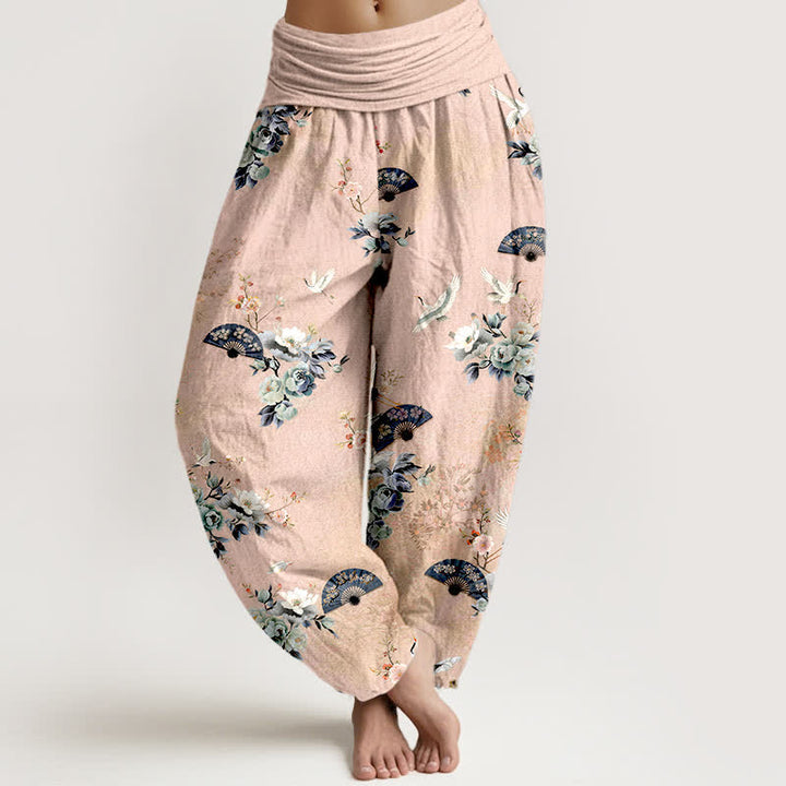 Buddha Stones Dames Waaier met elastische Taille en kraanvogel- en waaierprint - MistyRoos - US16, UK/AU20, EU48 (3XL) - image 0