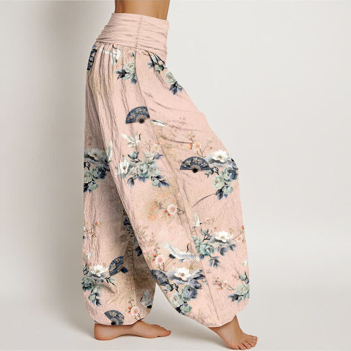 Buddha Stones Dames Waaier met elastische Taille en kraanvogel- en waaierprint - image 2