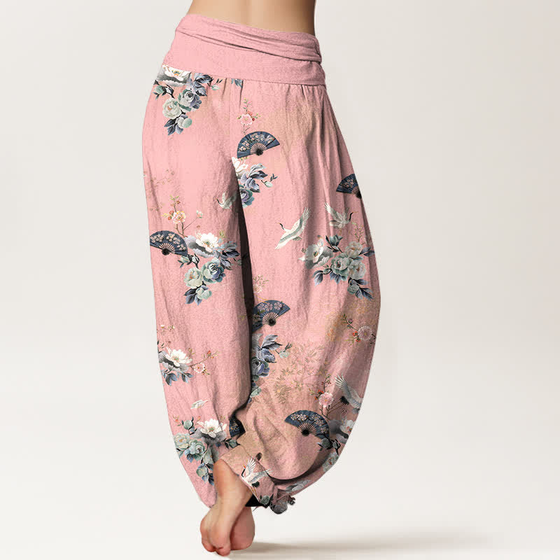 Buddha Stones Dames Waaier met elastische Taille en kraanvogel- en waaierprint - image 6