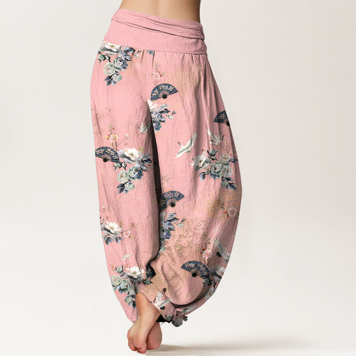 Buddha Stones Dames Waaier met elastische Taille en kraanvogel- en waaierprint - image 6