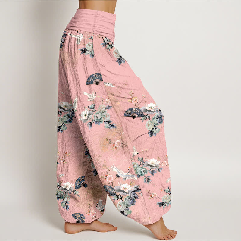 Buddha Stones Dames Waaier met elastische Taille en kraanvogel- en waaierprint - image 7