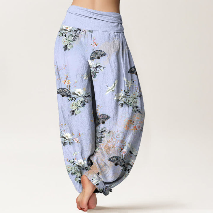 Buddha Stones Dames Waaier met elastische Taille en kraanvogel- en waaierprint - image 9