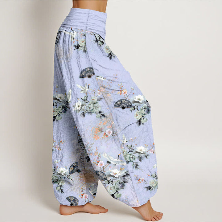 Buddha Stones Dames Waaier met elastische Taille en kraanvogel- en waaierprint - image 10
