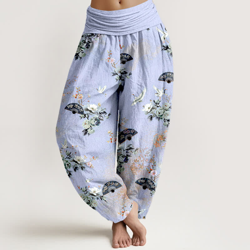 Buddha Stones Dames Waaier met elastische Taille en kraanvogel- en waaierprint - Lavendel - US16, UK/AU20, EU48 (3XL) - image 8
