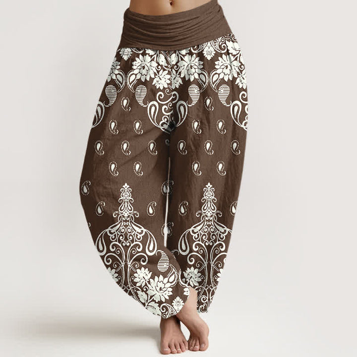 Buddha Stones Witte damesharembroek van 100% Cotton met paisley-bloemenpatroon en elastische Taille - Zadelbruin - US16, UK/AU20, EU48 (3XL) - image 0