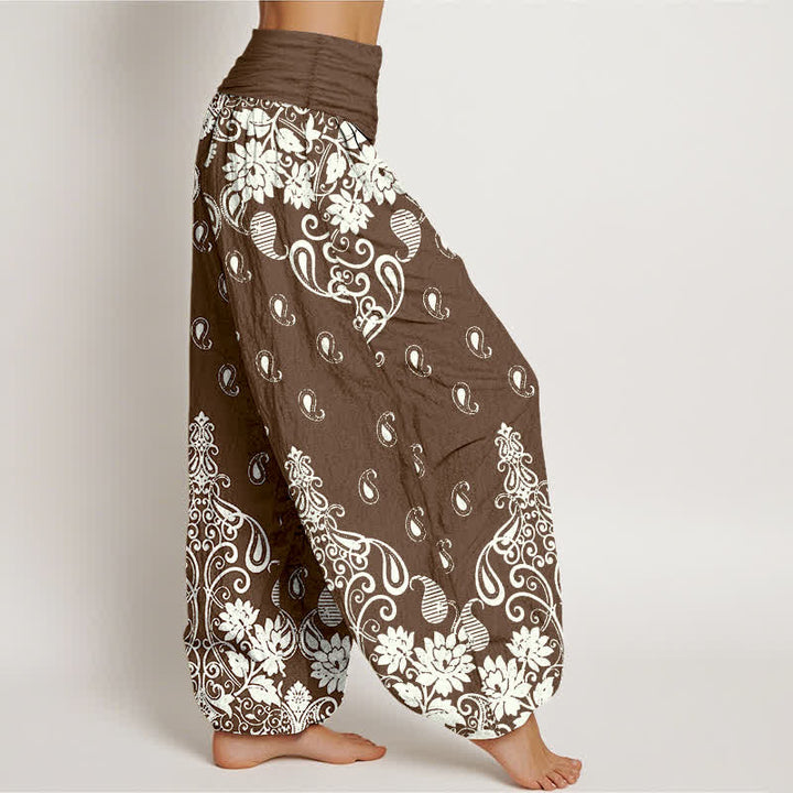 Buddha Stones Witte damesharembroek van 100% Cotton met paisley-bloemenpatroon en elastische Taille - image 2