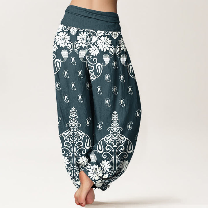 Buddha Stones Witte damesharembroek van 100% Cotton met paisley-bloemenpatroon en elastische Taille - image 6