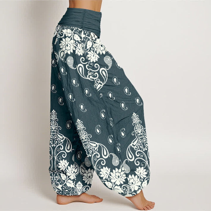 Buddha Stones Witte damesharembroek van 100% Cotton met paisley-bloemenpatroon en elastische Taille - image 7