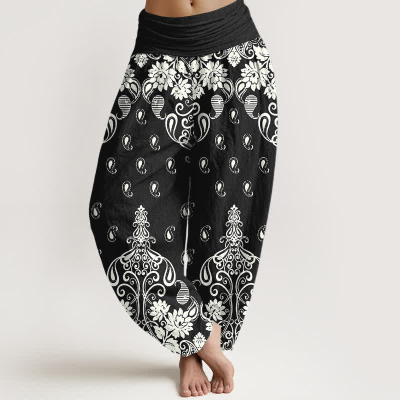 Buddha Stones Witte damesharembroek van 100% Cotton met paisley-bloemenpatroon en elastische Taille - Zwart - US16, UK/AU20, EU48 (3XL) - image 8