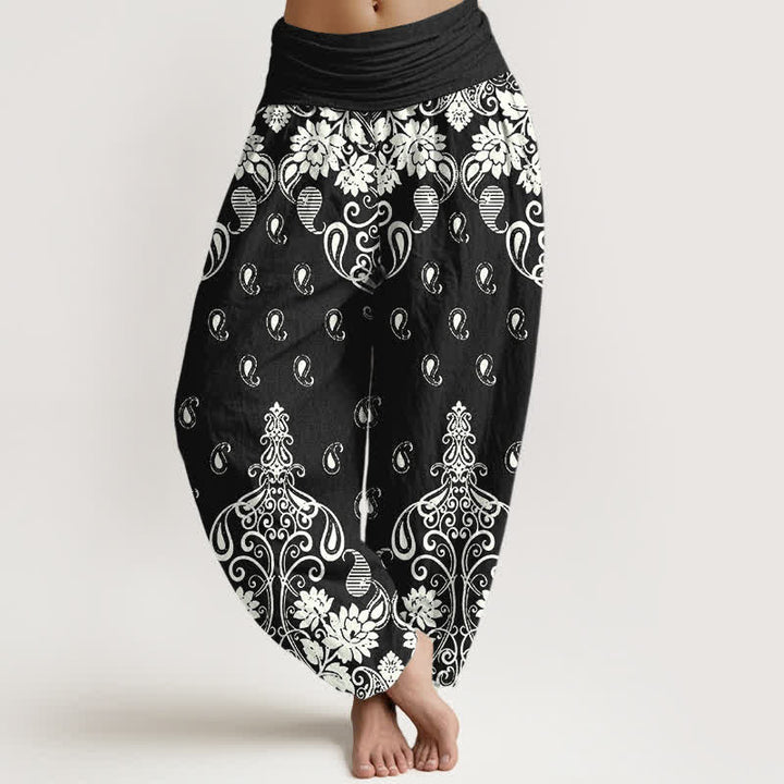 Buddha Stones Witte damesharembroek van 100% Cotton met paisley-bloemenpatroon en elastische Taille - Zwart - US16, UK/AU20, EU48 (3XL) - image 8