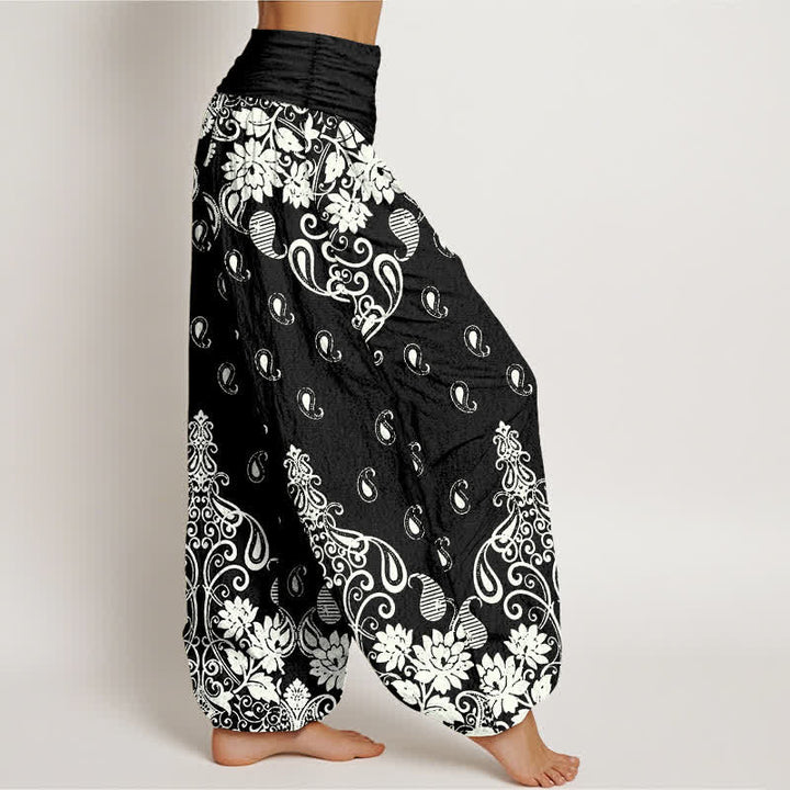 Buddha Stones Witte damesharembroek van 100% Cotton met paisley-bloemenpatroon en elastische Taille - image 10