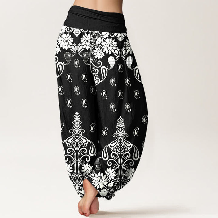 Buddha Stones Witte damesharembroek van 100% Cotton met paisley-bloemenpatroon en elastische Taille - image 9