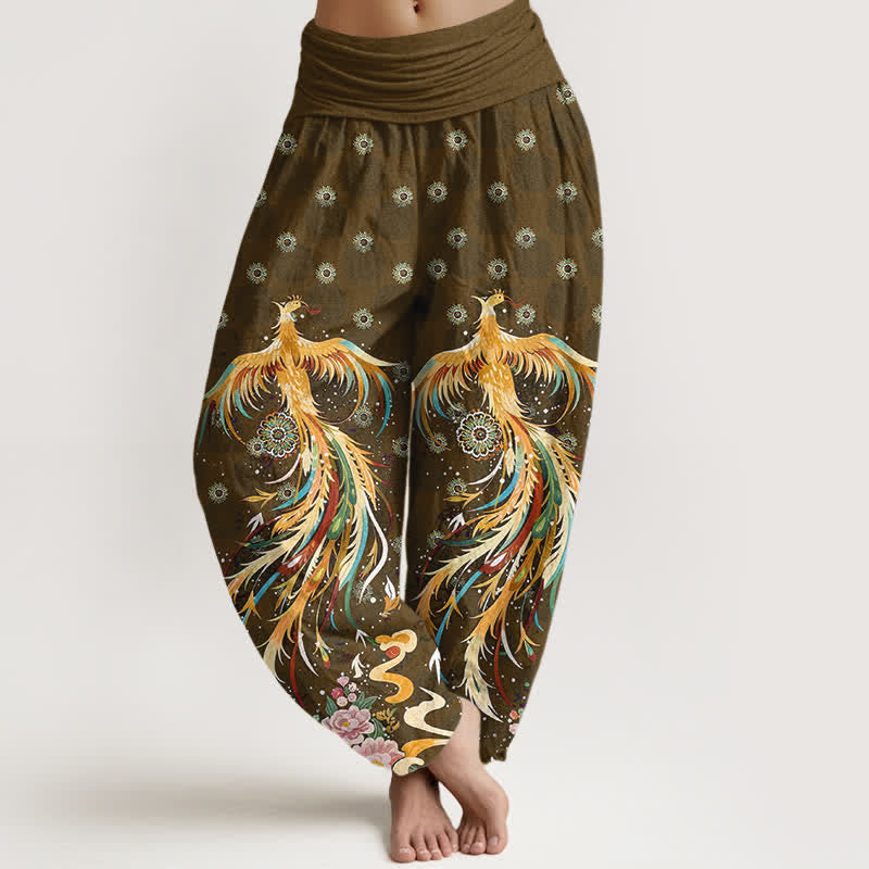 Buddha Stones Dames harembroek met elastische Taille en katoenen gouden feniksprint - Peru - US16, UK/AU20, EU48 (3XL) - image 5