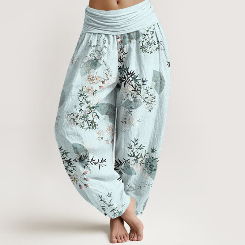 Buddha Stones Dames Waaier met elastische Taille en bamboebloesemmotief - Licht turkoois - US16, UK/AU20, EU48 (3XL) - image 0